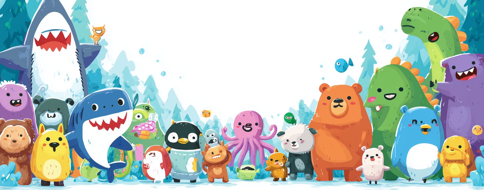 The whole Hlur gang lined up together in a snowy forest